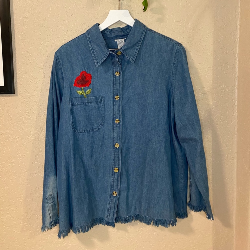 Denim Embroidered Button Down - image 1